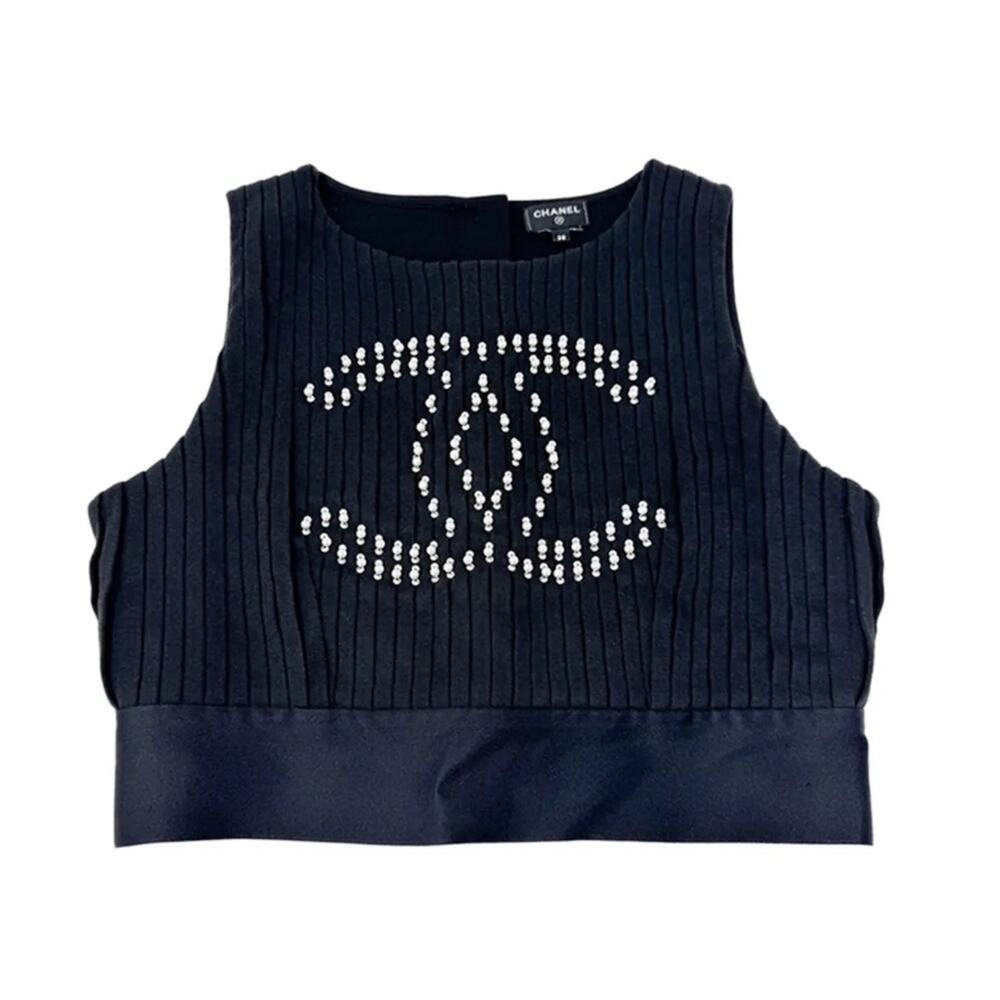 Chanel Timeless CC Embellished Crop Top in Black Cotton